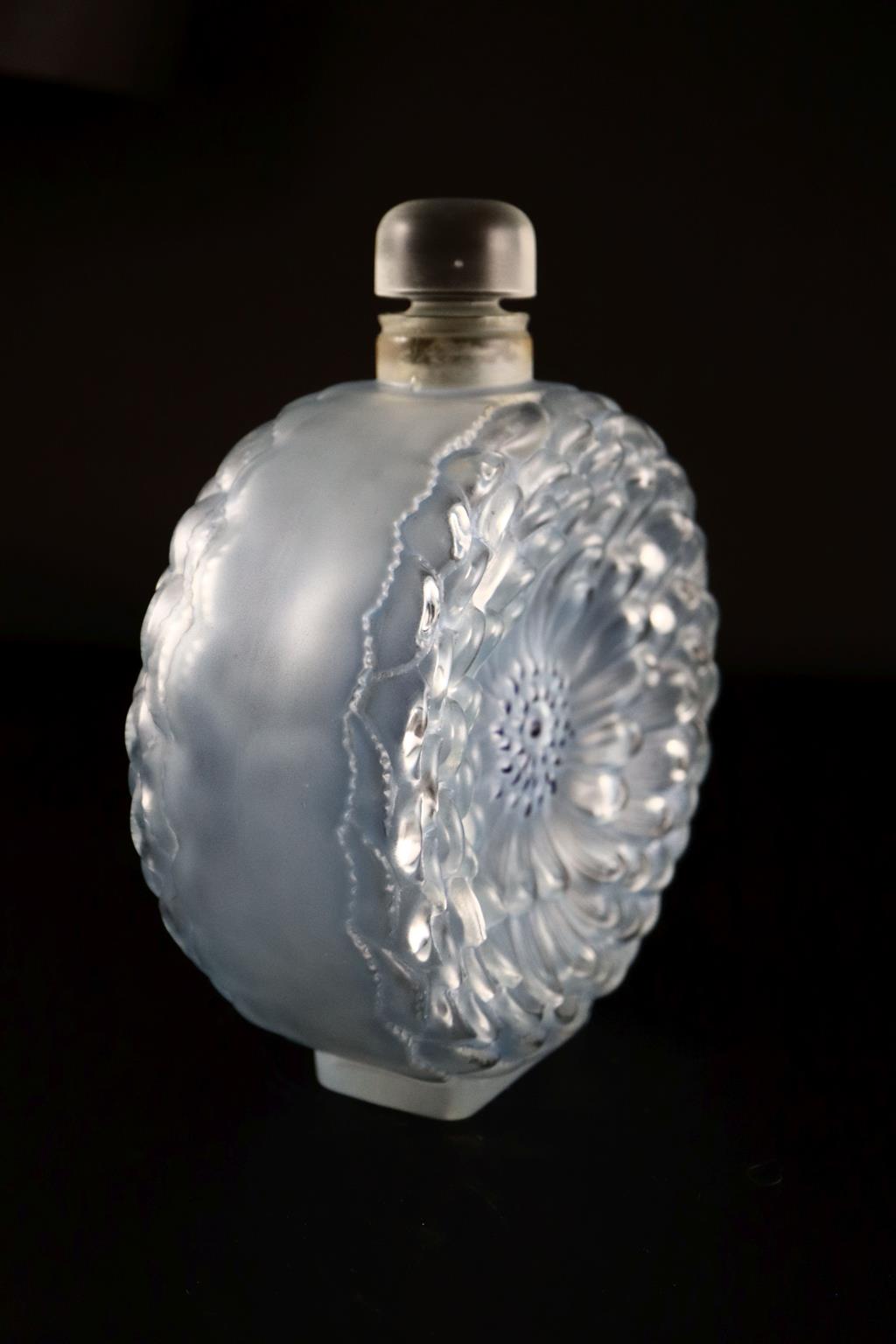 René Lalique. A pre-war frosted glass Dahlia pattern flacon No.1, no.615, designed in 1931, 20.5cm high